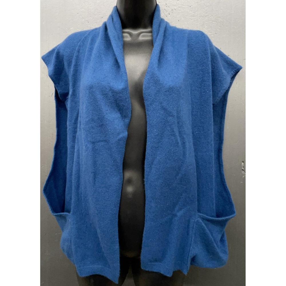 InCashmere Sweater Vest Cape‎ XS Blue Short Sleeve Open Quiet Luxury Lagenlook